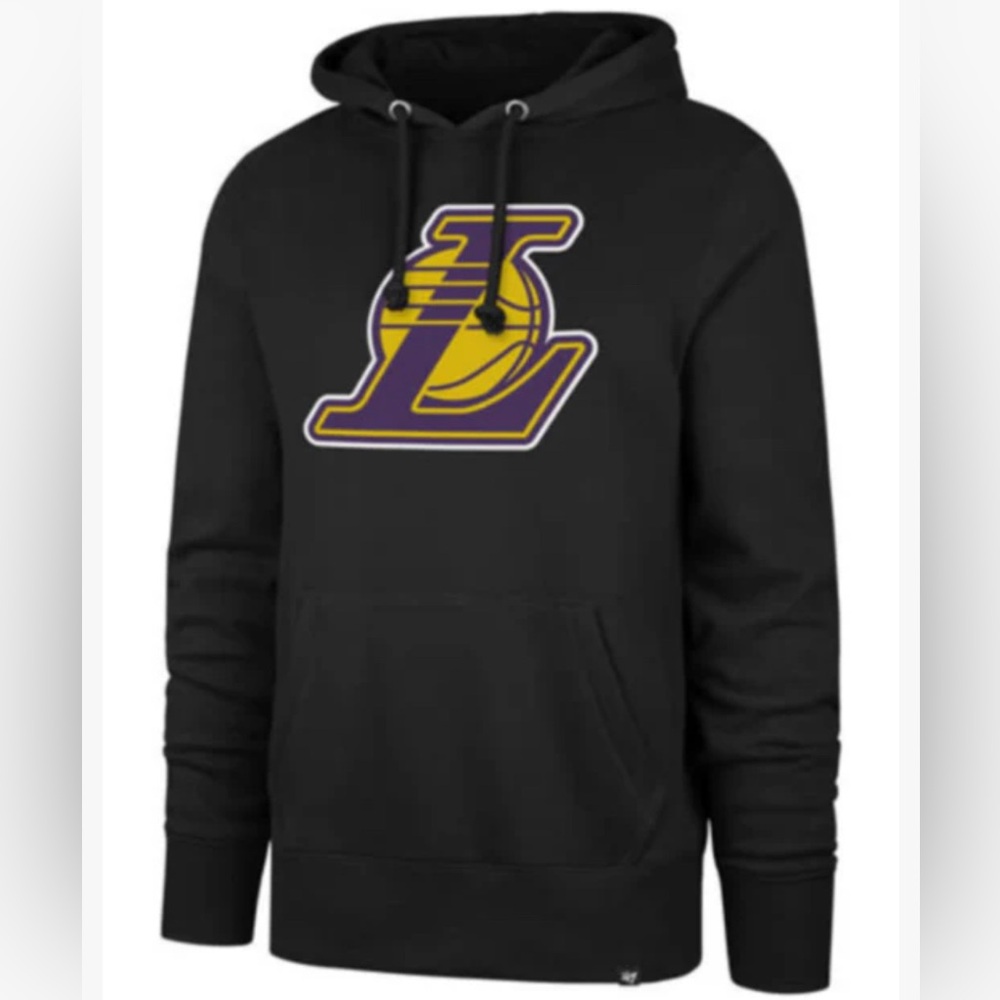 LOS ANGELES LAKERS MEN'S SWEATSHIRT 47 BRAND LOGO PULLOVER HOODIE BLACK
